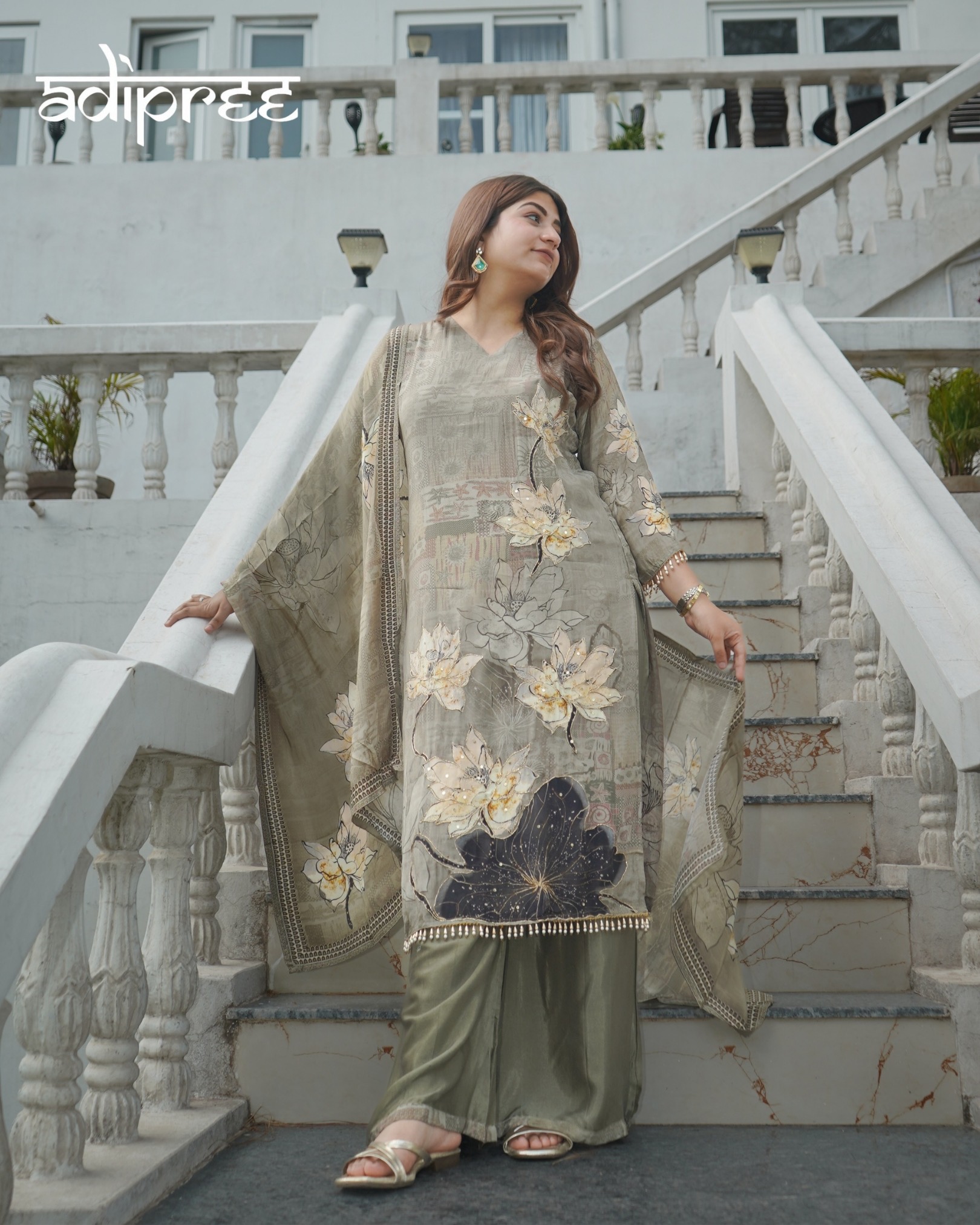 Bloom Haven Floral Crepe Palazzo Suit Set